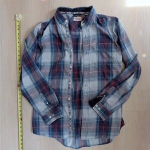 American Threads Men's Plaid Button-Down Shirt - Blue and Burgundy